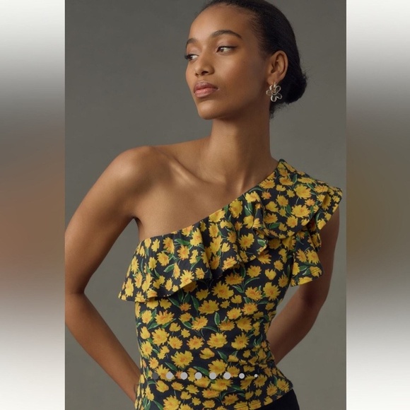 NWTAnthropologie Maeve One Shoulder Ruffled Top Floral Print XS - Picture 2 of 4